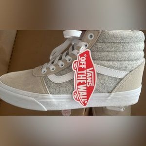Women’s Vans Suede tan and wool grey material. Limited edition. NWT.